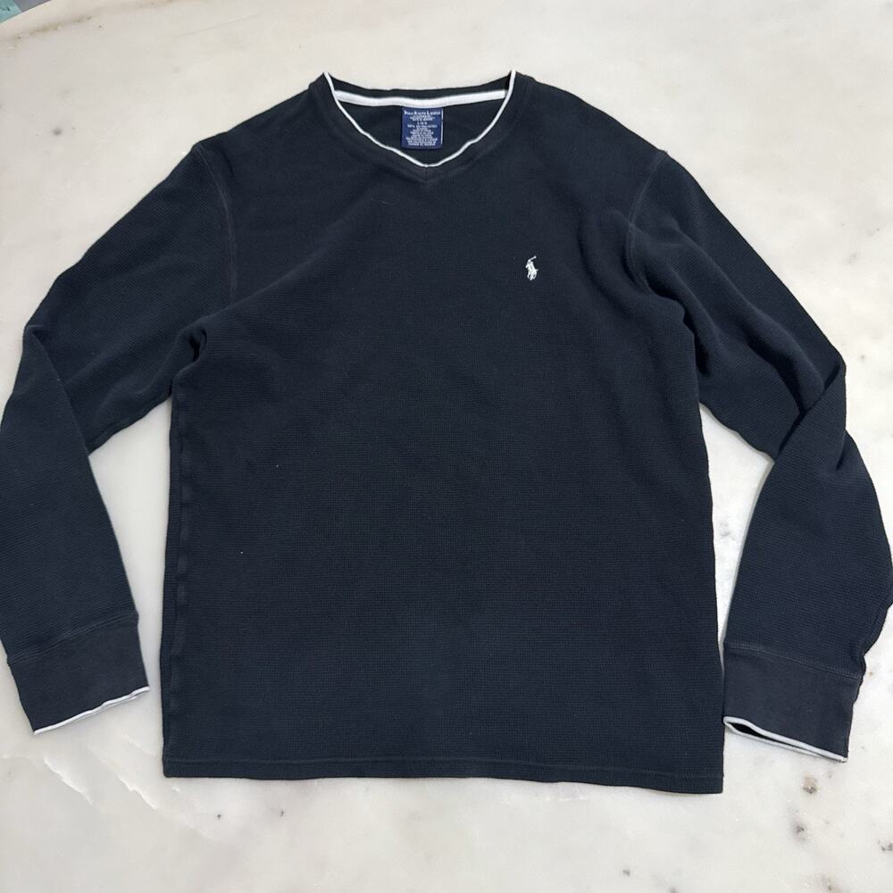 Polo Ralph Lauren Sleepwear Cotton Waffle Knit Shirt Men L Black Pajama Top